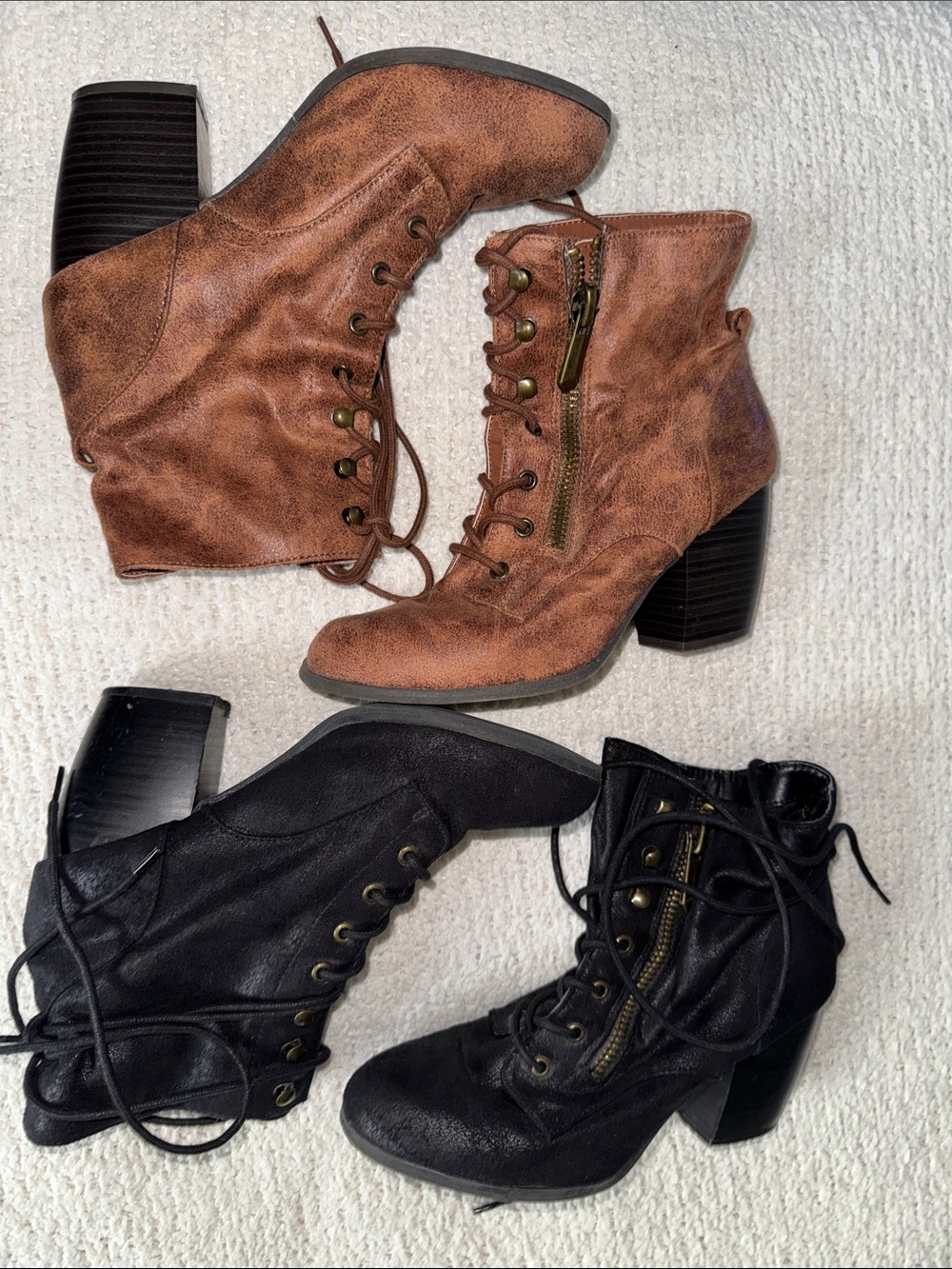 Women's Lace-Up Ankle Boots in Brown and Black BUNDLE (2 PAIRS)